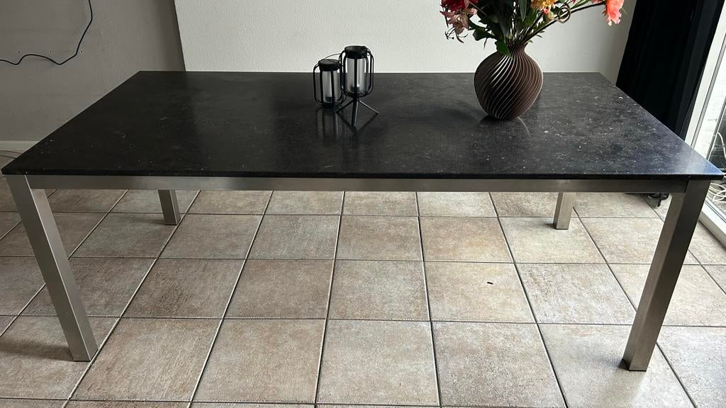 Tuintafel 200x100cm Arduin natuursteen RVS onderstel, Ophalen, Zo goed als nieuw, Rechthoekig, Rvs