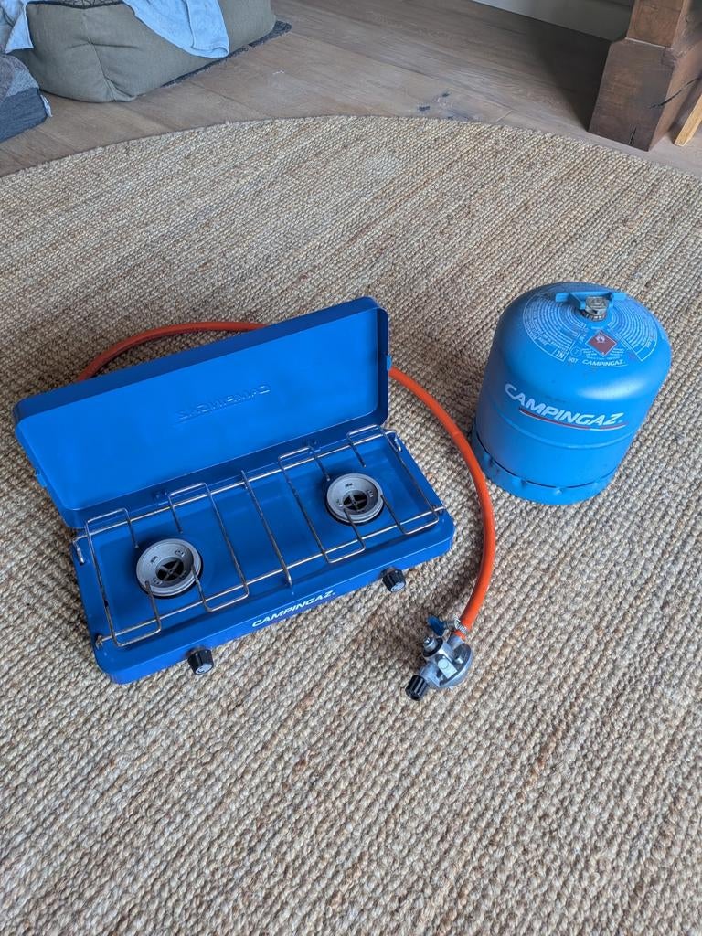 Campingaz Base kooktoestel 2 pits, incl fles en koppeling, Ophalen, Gebruikt