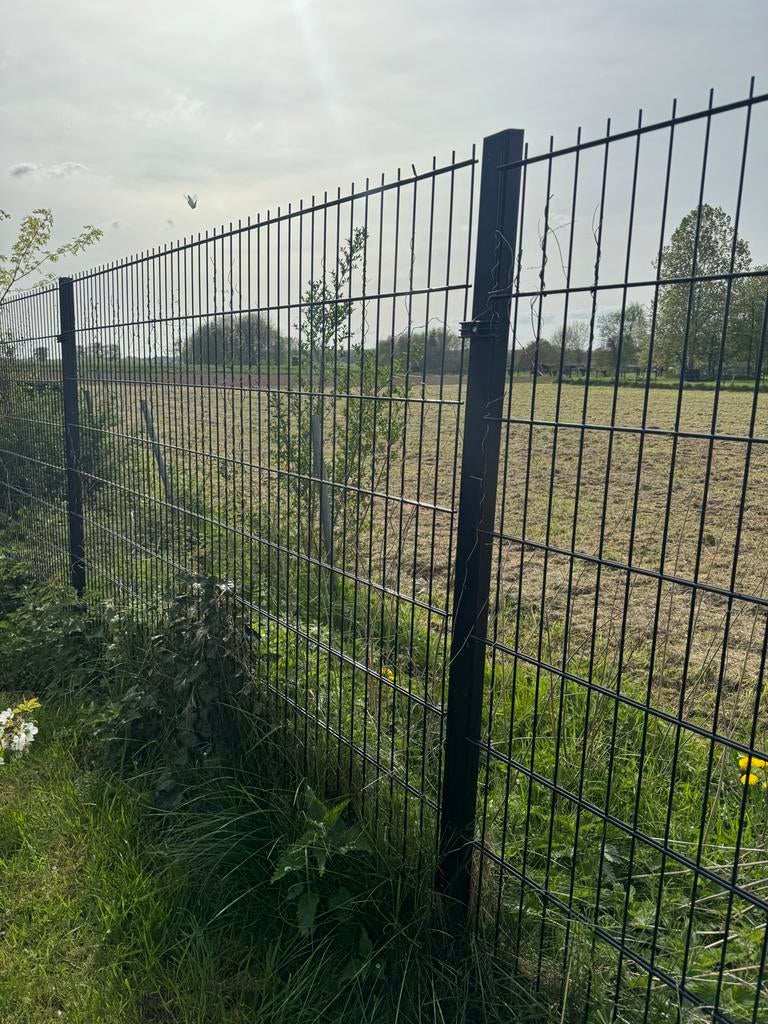 Dubbelstaafmat hekwerk, 34,5 meter. Metalen hek., Ophalen of Verzenden, Gebruikt, IJzer, Dubbelstaafmat hekwerk