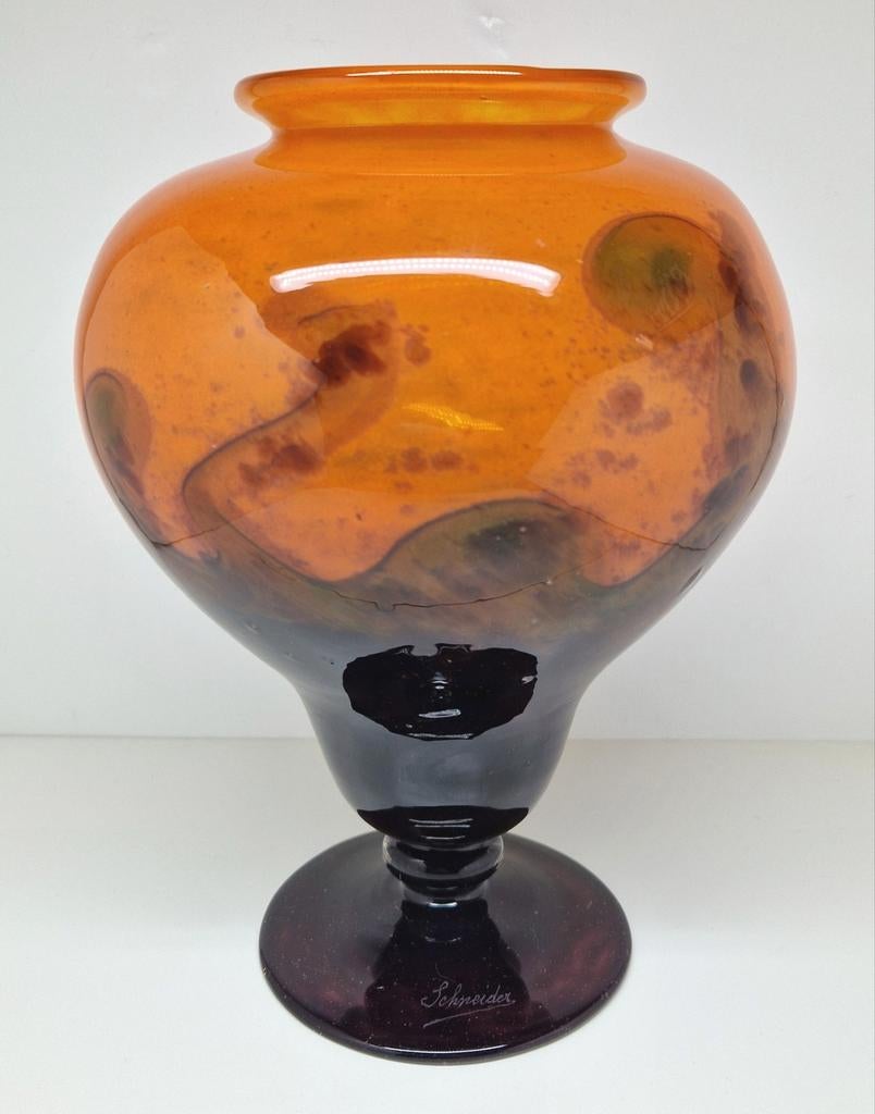 Charles Schneider Art Deco vaas Jade decor, 1918-1933., Ophalen of Verzenden