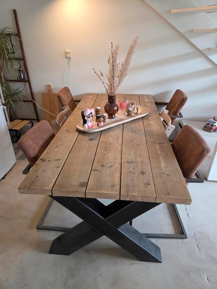 Wagonhouten eettafel van JORGSmeubelen, Huis en Inrichting, Tafels | Eettafels, Gebruikt, 50 tot 100 cm, 200 cm of meer, Vijf personen of meer