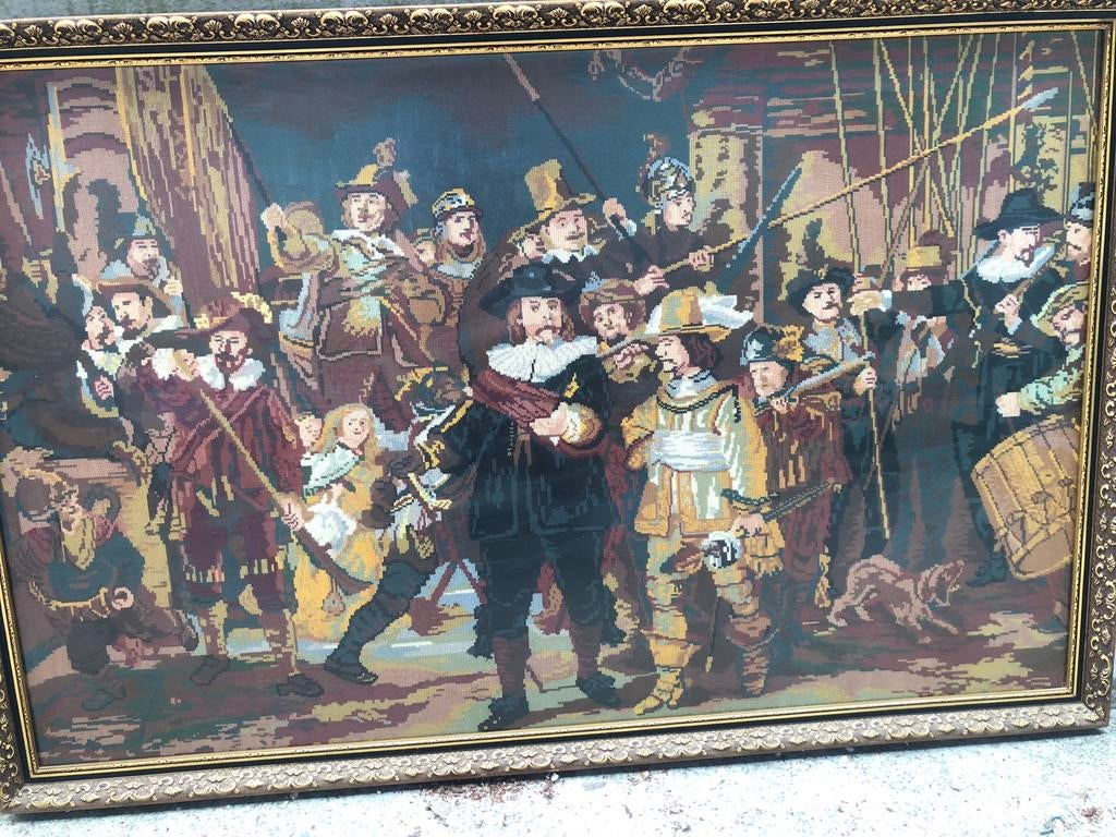 Geborduurde Nachtwacht ingelijst, Antiek en Kunst, Ophalen