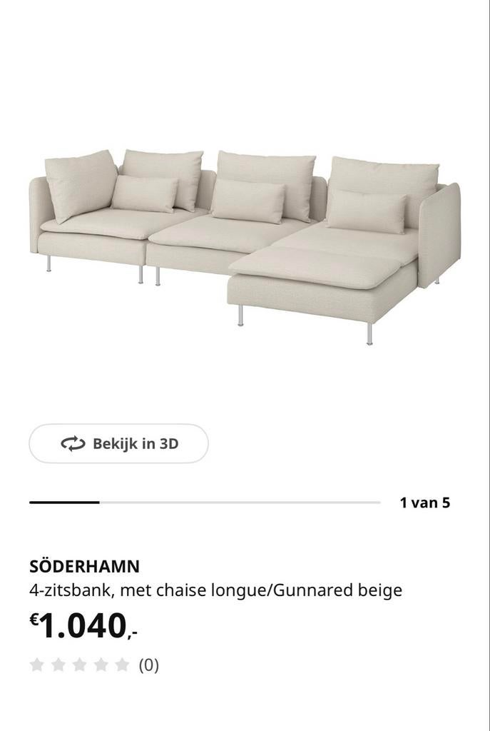 IKEA Söderhamn 4-zitsbank met chaise longue, Ophalen, 250 tot 300 cm, Zo goed als nieuw, Vierpersoons of meer