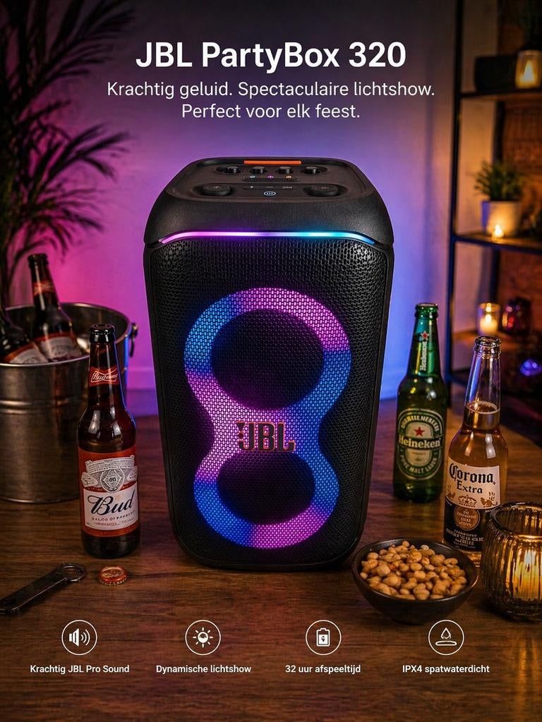 JBL PartyBox 320 - te huur €40, Ophalen, JBL, Overige typen, Zo goed als nieuw