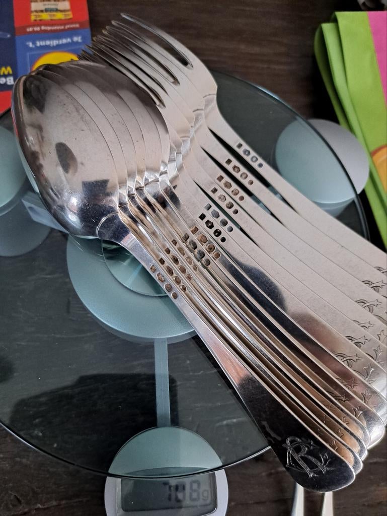 Set van 6 zilveren dinercouverts., Antiek en Kunst, Ophalen of Verzenden