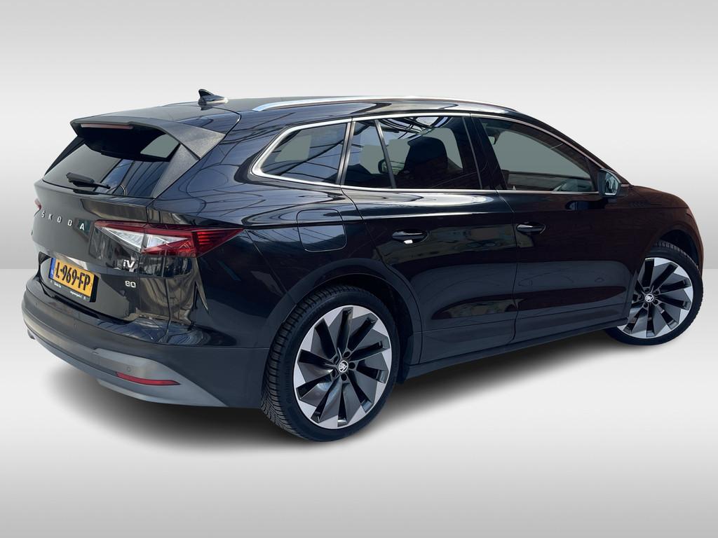 Skoda Enyaq iV 80 First Edition | Stuur- en stoelverwarming, Auto's, Skoda, 12 maanden, Achterwielaandrijving, Gebruikt, Zwart