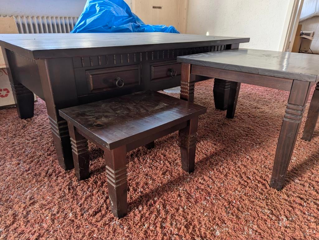Set van mahonie salontafel met twee bijzettafels, Ophalen