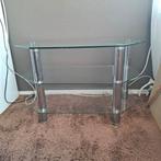 Glazen TV meubel met chrome poten en 3 platen, Ophalen, Gebruikt, 50 tot 100 cm, Glas