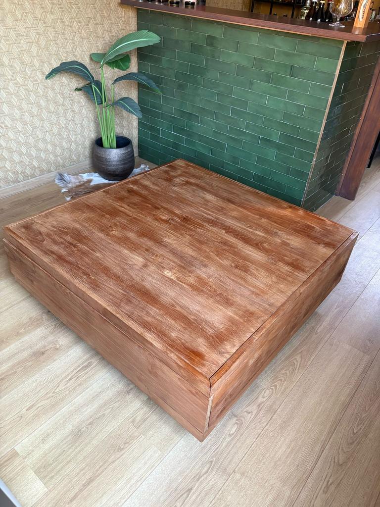 Salontafel- 2 lades- teakhout, Huis en Inrichting, Tafels | Salontafels, 100 tot 150 cm, Teakhout, Zo goed als nieuw, Minder dan 50 cm