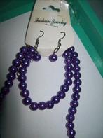 Ketting Paars Parel model rek Armband /Oorbellen, Verzenden, Nieuw, Paars, Overige materialen