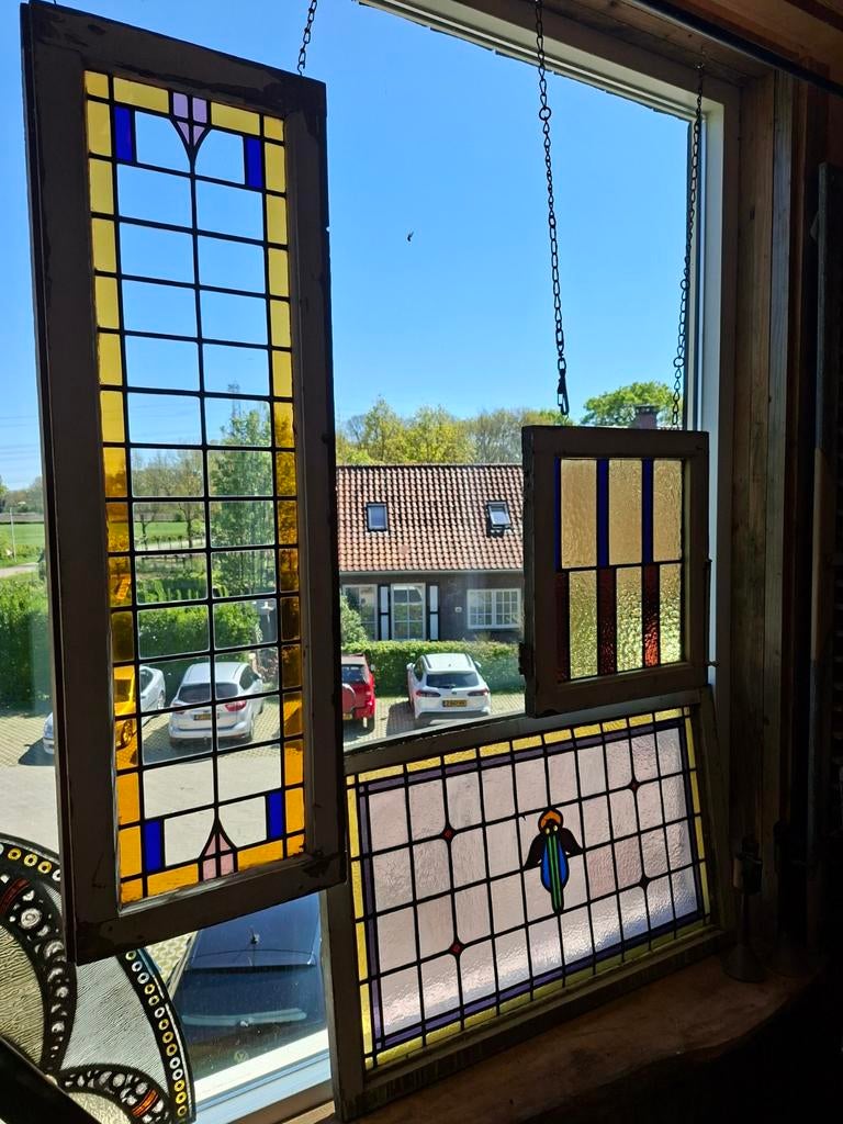 Grote voorraad gebruikte glas in lood ramen en deuren, Ophalen, Glas in lood