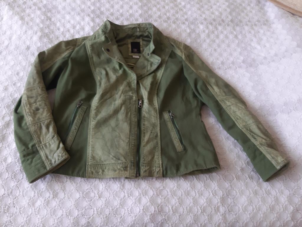 apart groen leren met stof jasje Best Collection maat 46, Kleding | Dames, Ophalen, Maat 46/48 (XL) of groter, Zo goed als nieuw