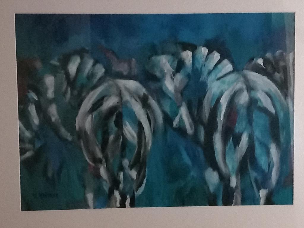 Schilderij van Helma Kotoun , zebra,s, Acryl op papier., Ophalen