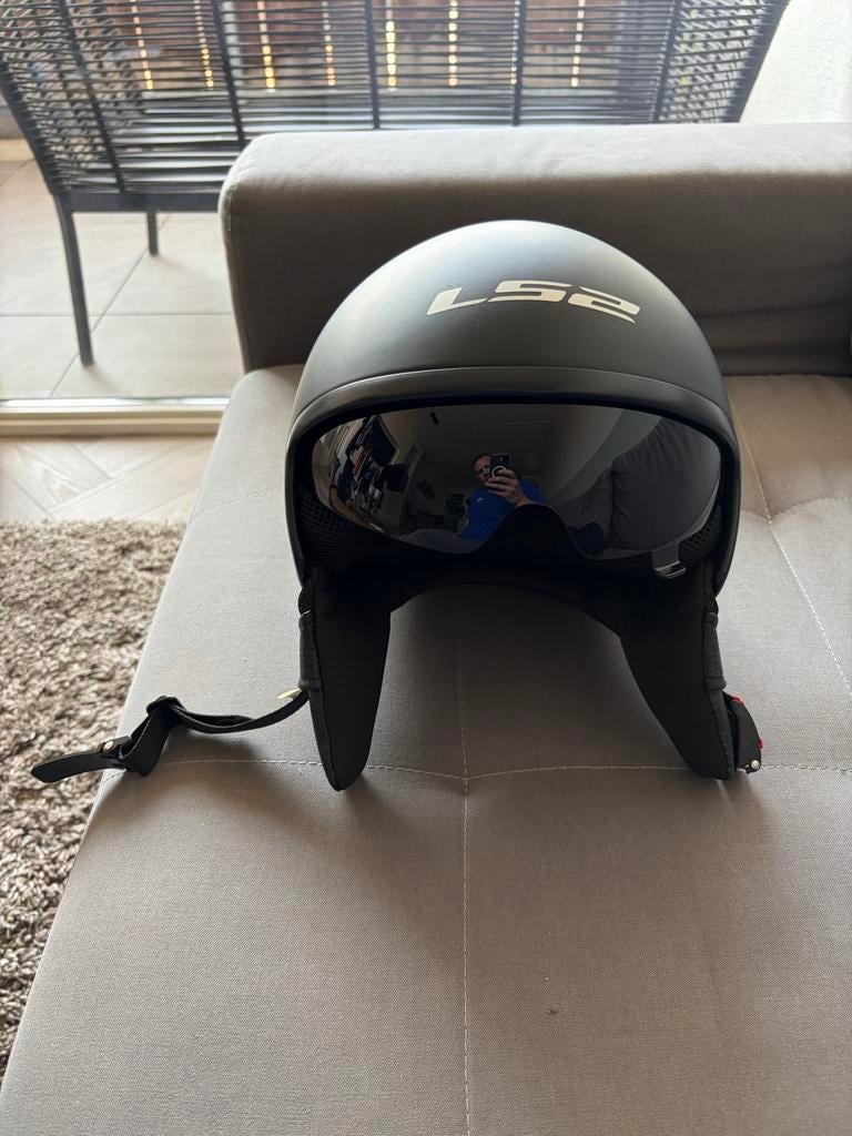 LS2 jethelm mat zwart, Motoren, Kleding | Motorhelmen, Jethelm, Overige merken, Tweedehands, Ophalen