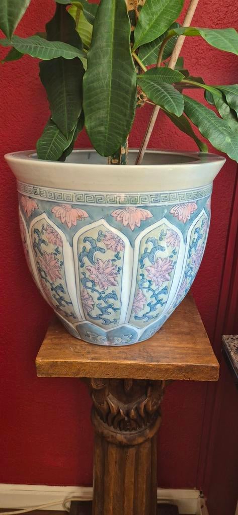 Vintage Chinese Bloempot - Roze/Groene Bloemmotieven, Ophalen of Verzenden