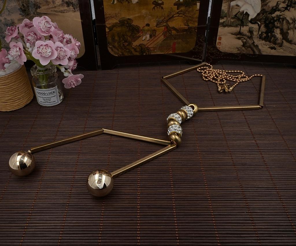 Ketting met staafjes en 2 bollen - AL.P15.D6/6, Sieraden, Tassen en Uiterlijk, Kettingen, Verzenden, Zo goed als nieuw, Goud, Overige materialen