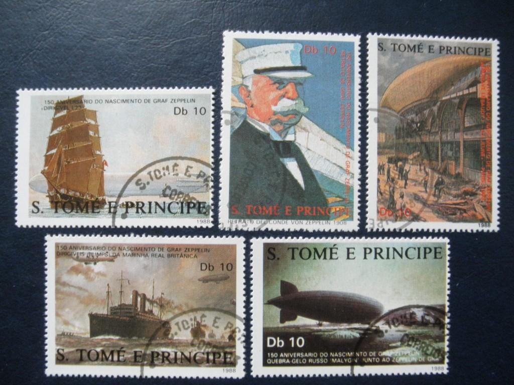 Postzegels zeppelin S. Tome E Principe 1988 - cw. € 18,00, Ophalen of Verzenden, Gestempeld, Vliegtuigen
