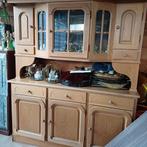Eikenhouten kast met vitrine en lades - 191x152x50cm, Ophalen, Met deur(en), 150 tot 200 cm, Eikenhout