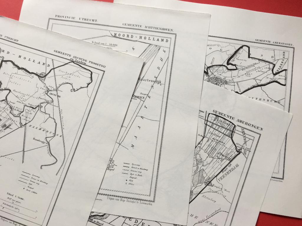 Gemeente kaarten van Utrecht. Abcoude t/m Zuilen. (1868), Ophalen of Verzenden, Landkaart, 1800 tot 2000, Nederland