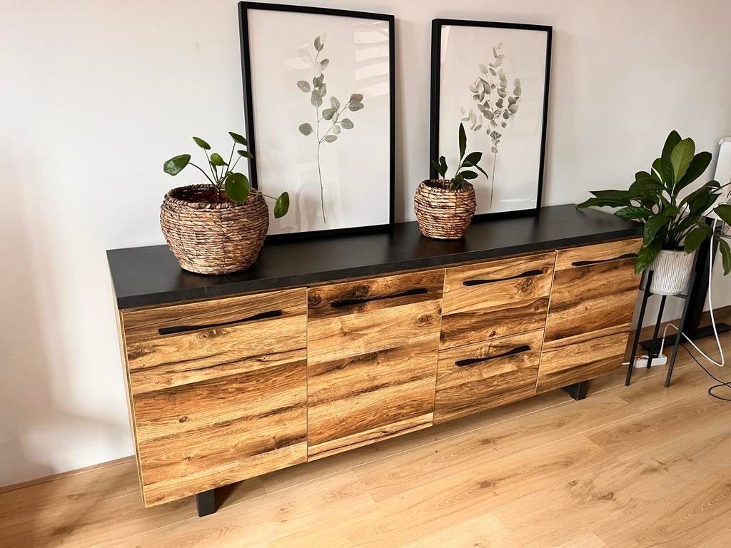 Houtlook dressoir kast gratis met donkergrijs top blad, Huis en Inrichting, Kasten | Dressoirs, Ophalen, Zo goed als nieuw, 25 tot 50 cm