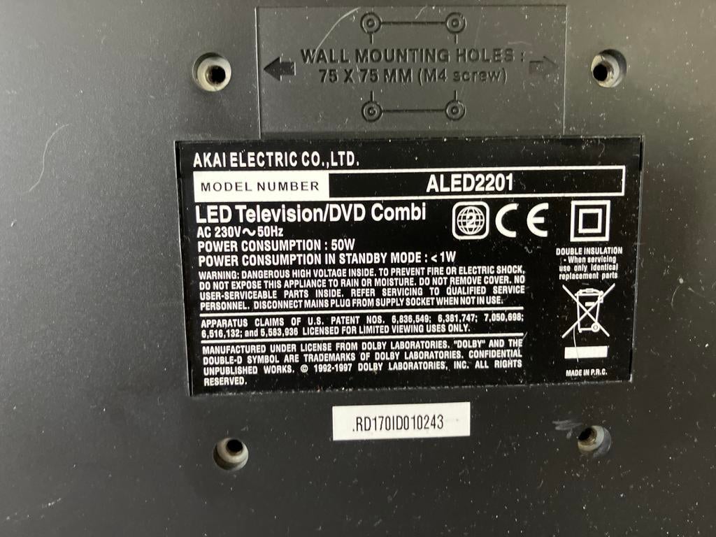 Akai LED TV met ingebouwde CD/DVD speler - ALED2201, LED, HD Ready (720p), Zo goed als nieuw, Minder dan 40 cm