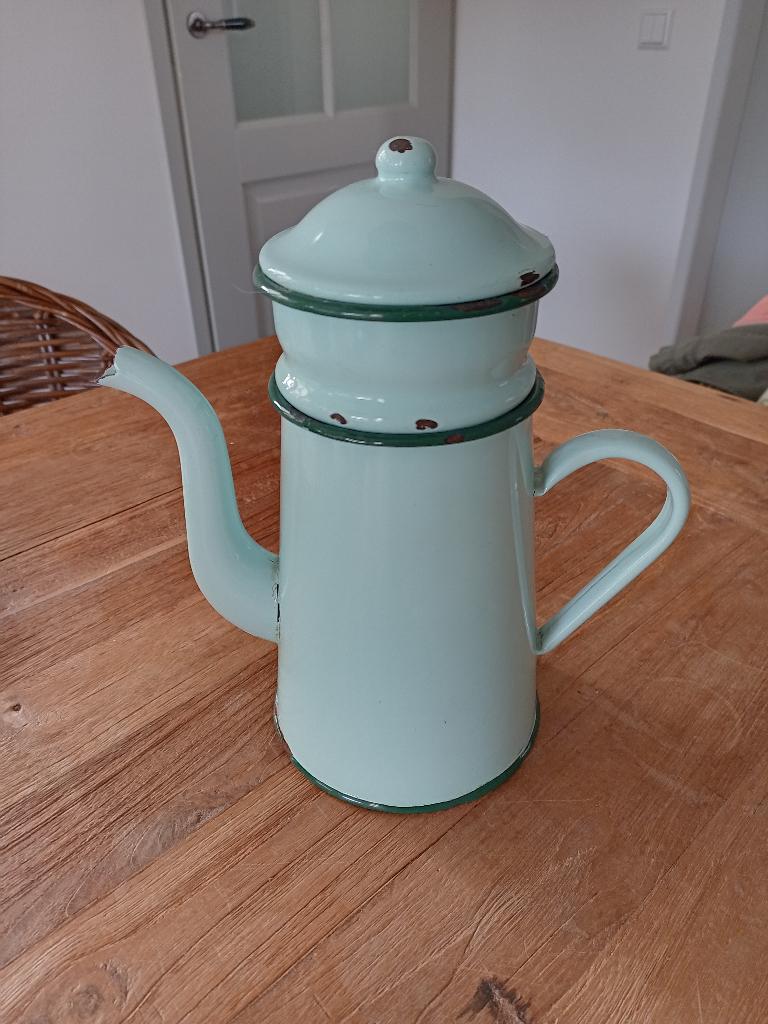 Mooie Mint-groene Franse emaille koffiepot, Antiek en Kunst, Antiek | Emaille, Ophalen of Verzenden
