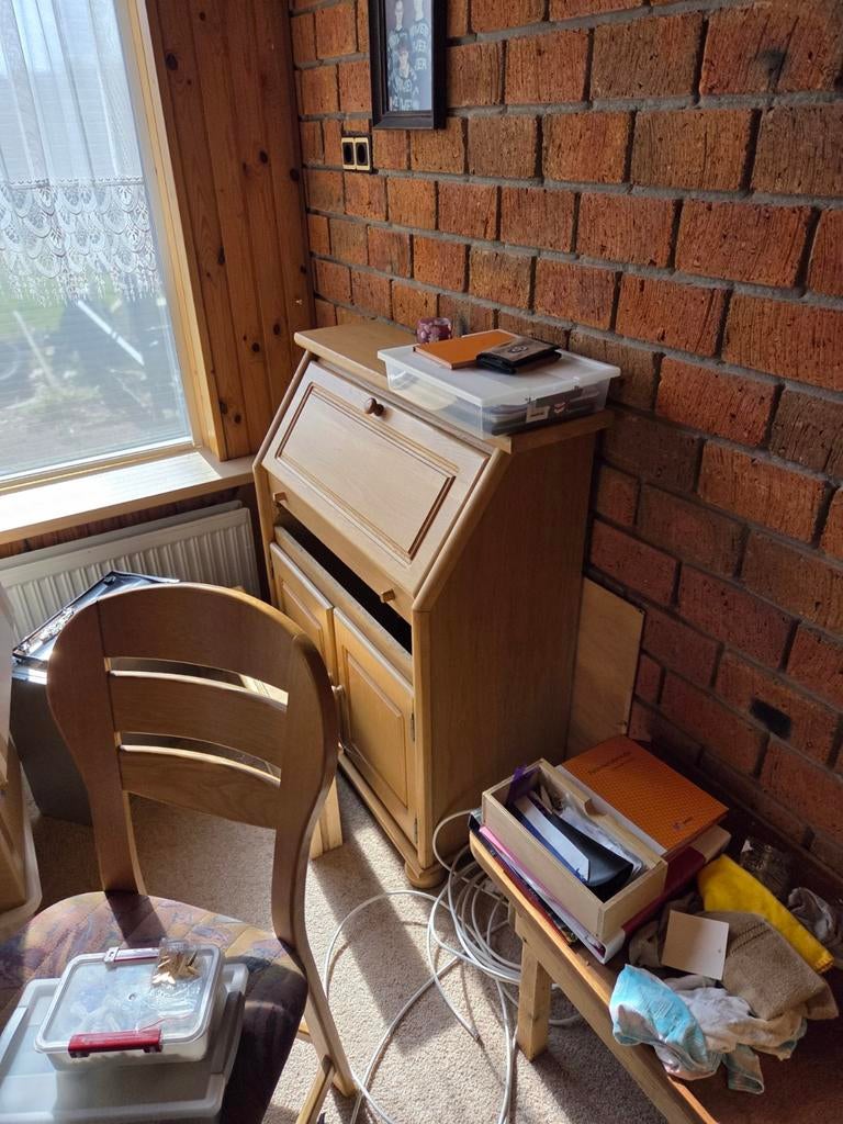 Blank eiken computerkast / secretaire, Huis en Inrichting, Kasten | Computermeubels, Gebruikt, Klassiek, functioneel, 70 tot 120 cm