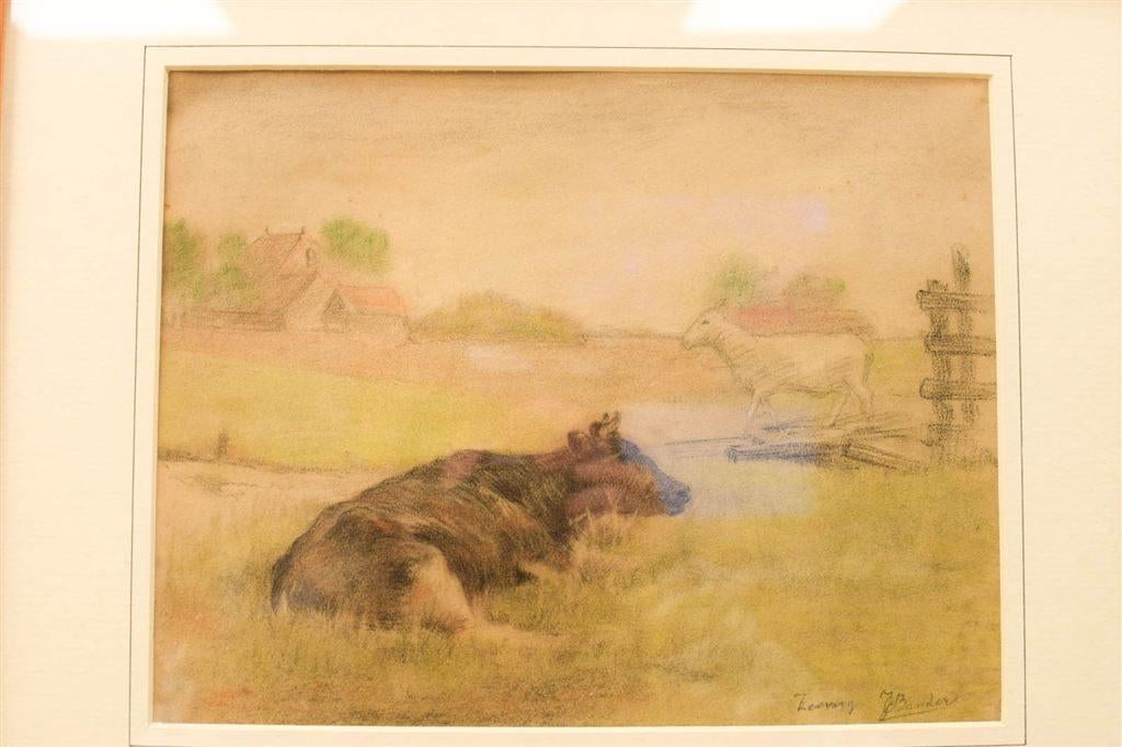 Prent / Tekening van een koe en schaap in de wei 51230, Ophalen of Verzenden, Voor 1920, Ongelopen, Vogel