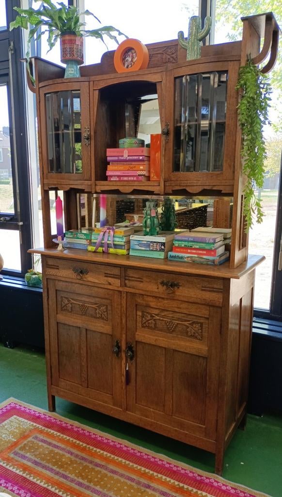 Art Deco kast - buffetkast Art Nouveau, Glas, Gebruikt, 200 cm of meer, Ophalen of Verzenden