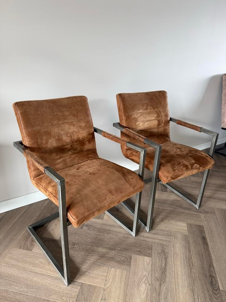 2x Stoelen Bommel kunstleer - Bruin, Ophalen, Overige materialen, Gebruikt, Twee