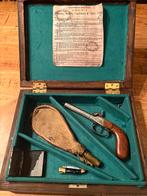 Antieke Zwartkruit Pistool Set in Houten Kist, Ophalen of Verzenden