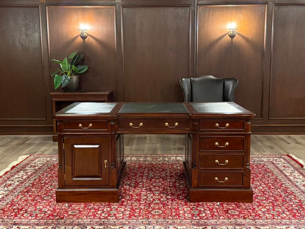 Klassiek Engels bureau (partnerdesk) #653, Huis en Inrichting, Bureaus, 180 cm, Bruin, Ophalen of Verzenden, Zo goed als nieuw