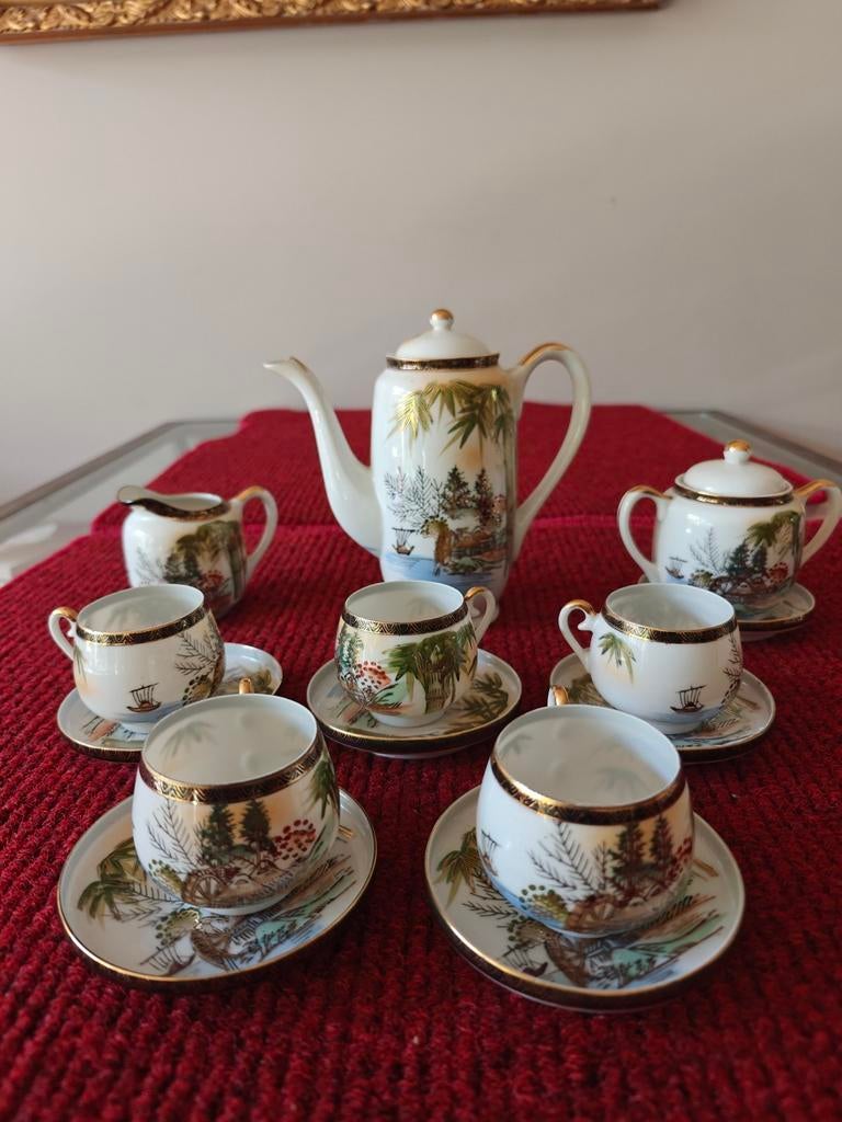 Antiek Japans Kutani China Theeservies - Handgeschilderd, Antiek en Kunst, Antiek | Servies compleet, Ophalen of Verzenden
