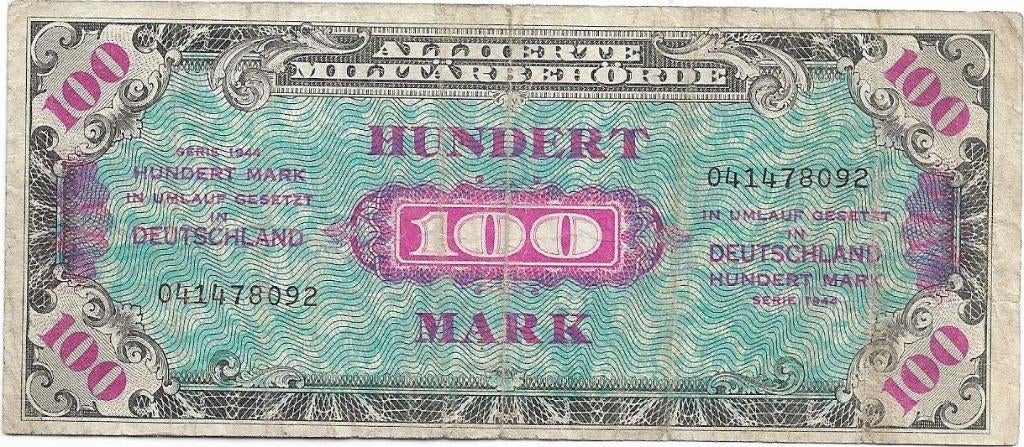 Duitsland 100 mark 1944 Geallieerde bezetting, Ophalen of Verzenden, Duitsland, Los biljet