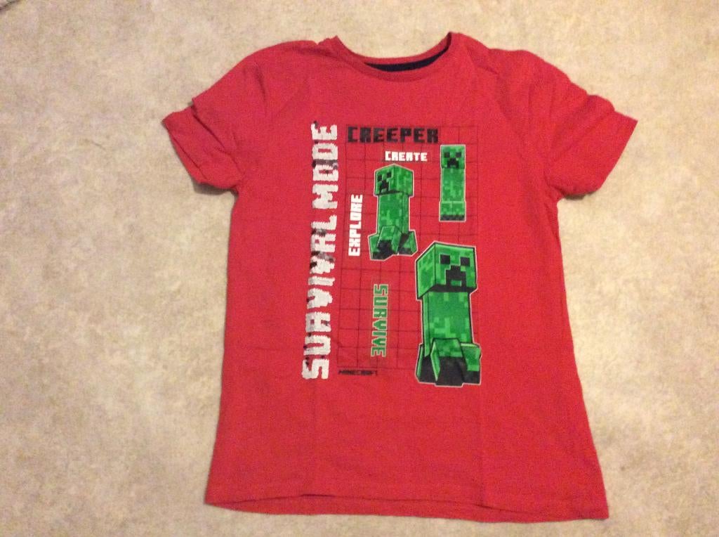 Mojang Minecraft shirt creeper "Survival mode" maat 152, Kinderen en Baby's, Kinderkleding | Maat 152, Gebruikt, Mojang, Ophalen of Verzenden