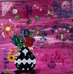 Mixed media schilderij incl zwarte baklijst 80x80 cm, Antiek en Kunst, Ophalen of Verzenden