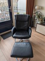 Vintage IKEA Malung fauteuil met voetenbank - Zwart leer, Huis en Inrichting, Fauteuils, Ophalen, Gebruikt, 75 tot 100 cm, Vintage, Modern, Comfort