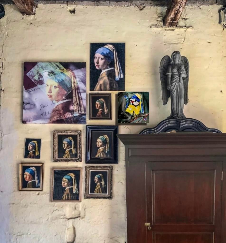 Meisje met de parel ~ vogeltje kleintje kunst ~ atelier, Ophalen of Verzenden, Nieuw, Schilderij, 75 cm of meer