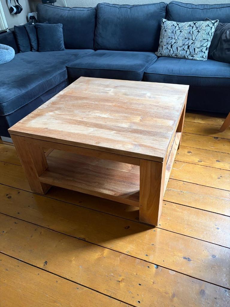 Teak houten salontafel, Ophalen, 50 tot 100 cm, 50 tot 100 cm, Zo goed als nieuw