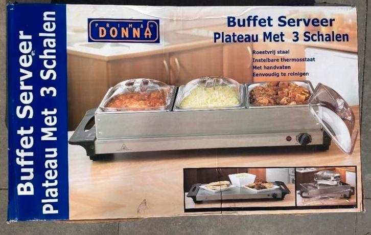 Prima Donna Buffet-Serveer plateau met rechaud, 3 pannen, Witgoed en Apparatuur, Overige Witgoed en Apparatuur, Zo goed als nieuw