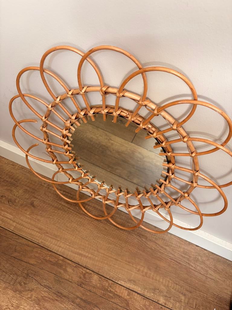 Decoratieve Bamboe Spiegel - Bohemian Stijl, Huis en Inrichting, Woonaccessoires | Spiegels, Minder dan 50 cm, Rond, Ophalen of Verzenden