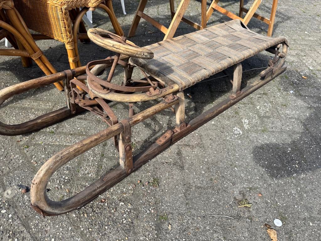Klassieke Vintage Houten Slee met Stuur, Kinderen en Baby's, Speelgoed | Buiten | Sleeën, Ophalen, Gebruikt, Hout