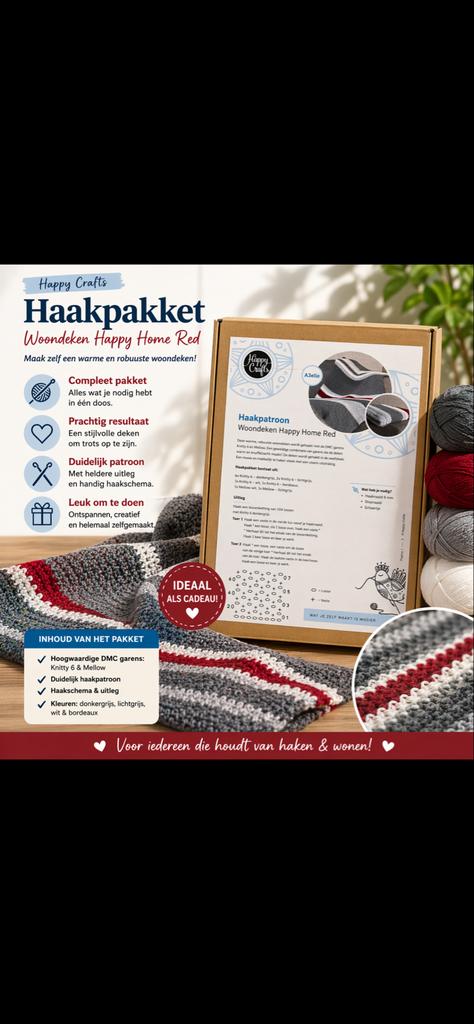 Haakpakket Woondeken Happy Home Red, Overige typen, Nieuw, Ophalen of Verzenden, A