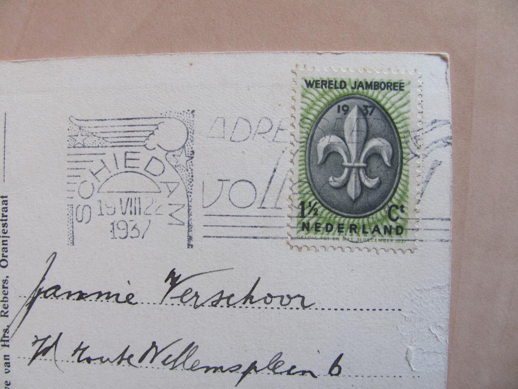 Schiedam, poststempel jamboree 1937 scouting, Postzegels en Munten, Ophalen of Verzenden, T/m 1940, Gestempeld
