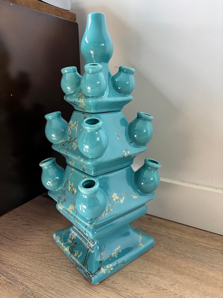 Heinen Delfts Blauw Stapelvaas Van Gogh Amandelbloesem, Antiek en Kunst, Ophalen of Verzenden