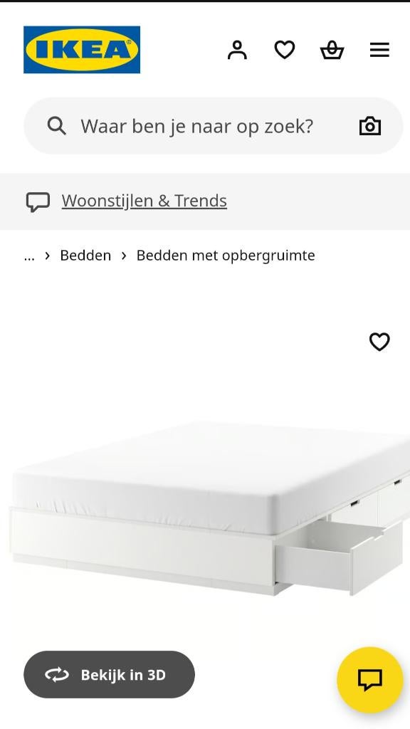 Ikea bedlade voor bed nordli 140 bij 200cm, Ophalen, Wit, 140 cm, 200 cm