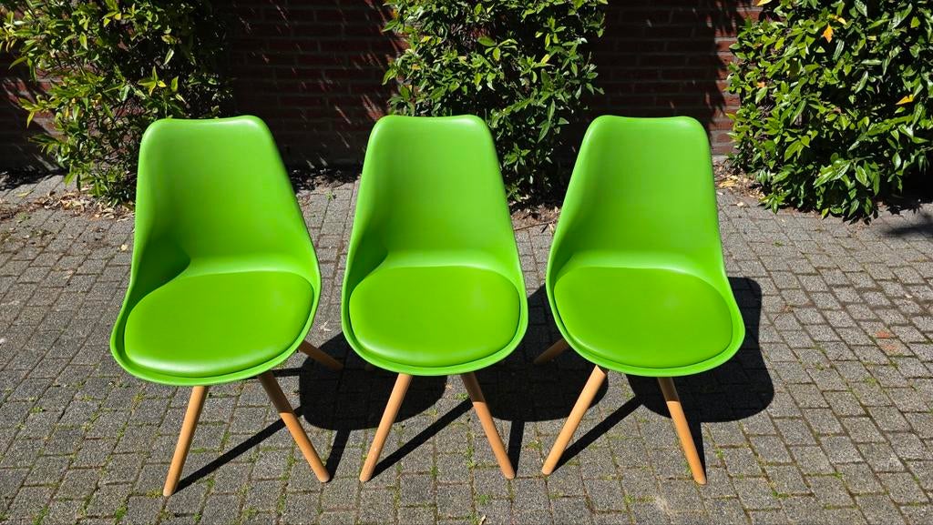 Set van drie groene stoelen, Gebruikt, Overige kleuren, Drie, Modern
