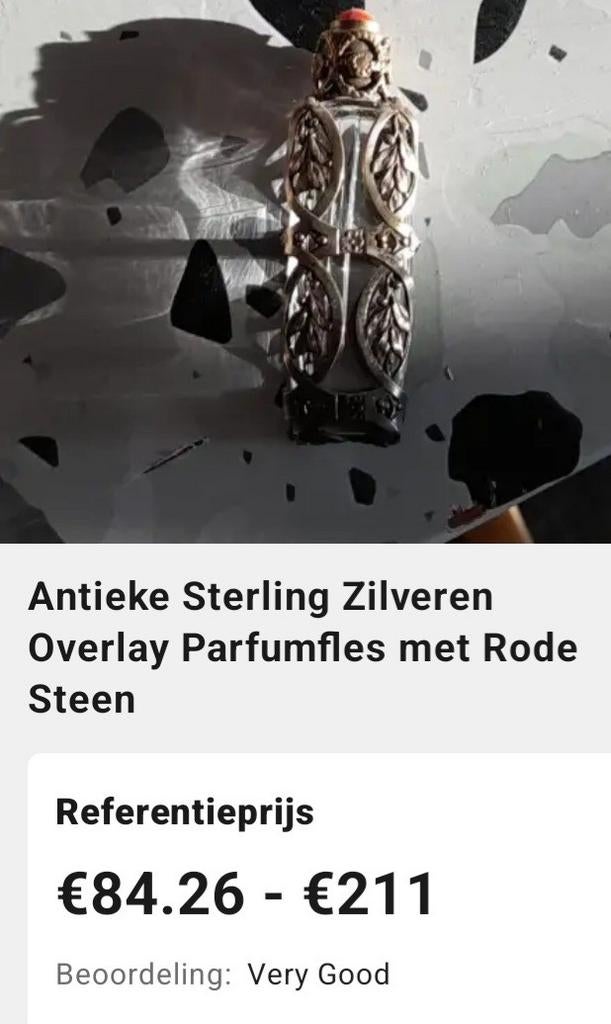 Antieke Sterling Zilveren Overlay Parfumfles met Rode Steen, Antiek en Kunst, Ophalen of Verzenden, Zilver