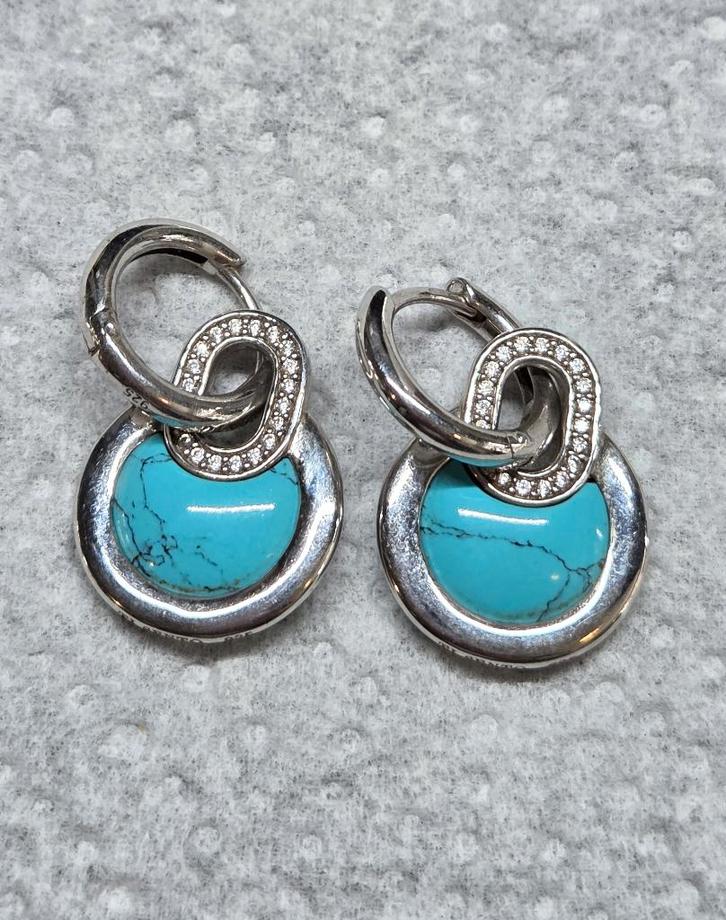 Zilveren TI SENTO / TISENTO bedels TURKOOIS met CREOLEN, Sieraden, Tassen en Uiterlijk, Oorbellen, Zo goed als nieuw, Hangers