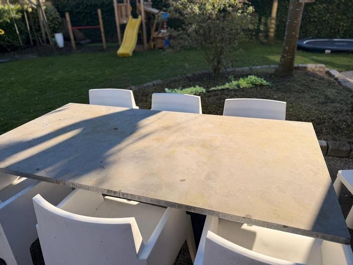 Natuurstenen eettafel 200x100 cm, Tuin en Terras, Tuintafels, Zo goed als nieuw, Ophalen